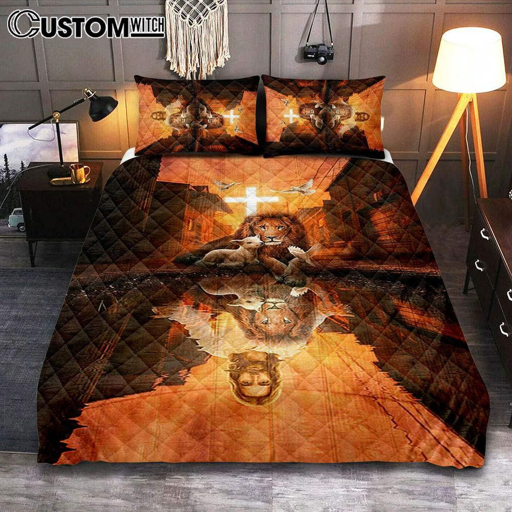 Lion Of Judah Lamb Of God Jesus’s Reflection Light Cross Quilt Bedding Set – Lion Quilt Bedding Set Print – Christian Bedroom – Religious Home Decor Lion Of Judah Lamb Of God Jesus’s Reflection Light Cross Quilt Bedding Set – Lion Quilt Bedding Set Print – Christian Bedroom – Religious Home Decor