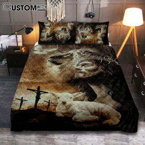 Lion Of Judah Lamb Of God Jesus The Old Rugged Crosses Quilt Bedding Set – Lion Quilt Bedding Set Print – Christian Bedroom – Religious Home Decor