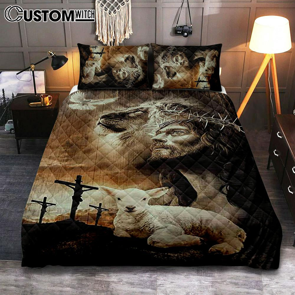 Lion Of Judah Lamb Of God Jesus The Old Rugged Crosses Quilt Bedding Set – Lion Quilt Bedding Set Print – Christian Bedroom – Religious Home Decor Lion Of Judah Lamb Of God Jesus The Old Rugged Crosses Quilt Bedding Set – Lion Quilt Bedding Set Print – Christian Bedroom – Religious Home Decor