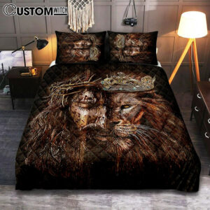 Lion Of Judah Jesus The King Awesome Crowns Quilt Bedding Set – Lion Quilt Bedding Set Print – Christian Bedroom – Religious Home Decor
