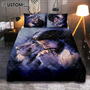 Lion Of Judah Jesus Prayer Quilt Bedding Set – Lion Quilt Bedding Set Print – Christian Bedroom – Religious Home Decor