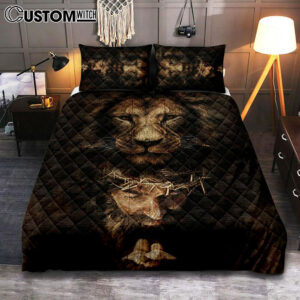 Lion Of Judah Jesus Face Quilt Bedding Set – Lion Quilt Bedding Set Print – Christian Bedroom – Religious Home Decor