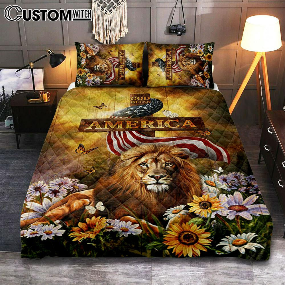Lion Of Judah God Bless America Quilt Bedding Set – Lion Quilt Bedding Set Print – Christian Bedroom – Religious Home Decor Lion Of Judah God Bless America Quilt Bedding Set – Lion Quilt Bedding Set Print – Christian Bedroom – Religious Home Decor