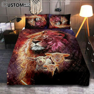 Lion Head Lamb Of God Lion Of Judah Quilt Bedding Set Art – Christian Art – Bible Verse Bedroom – Religious Home Decor