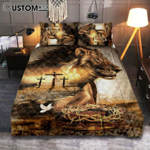 Lion Crow Of Thorns Heaven’s Light The King Of All Kings Quilt Bedding Set Prints – Christian Cover Twin Bedding Decor – Bible Verse Quilt Bedding Set Art