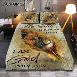 Lion Be Still And Know That I Am God Quilt Bedding Set – Lion Quilt Bedding Set Print – Christian Bedroom – Religious Home Decor