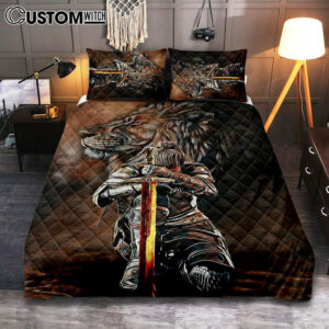 Lion And Women Warrior Quilt Bedding Set Bedroom – Christian Cover Twin Bedding Quilt Bedding Set – Religious Quilt Bedding Set Prints