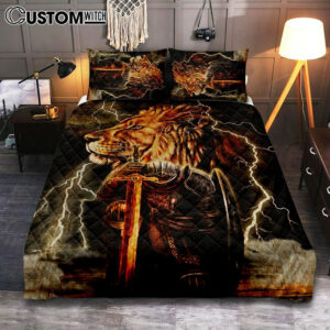 Lion And The Warrior Quilt Bedding Set Bedroom – Christian Cover Twin Bedding Quilt Bedding Set – Religious Quilt Bedding Set Prints