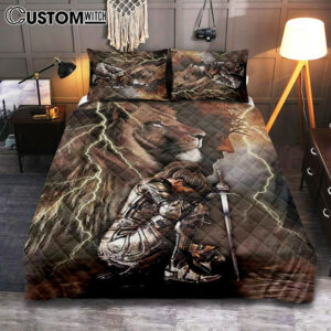 Lion And Knight Jesus Female Warrior Quilt Bedding Set Bedroom – Christian Home Decor – Religious Art