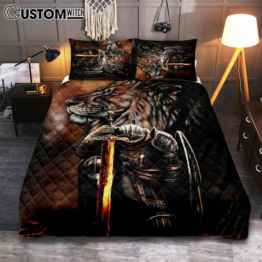 Lion & Prayer Warrior Quilt Bedding Set Bedroom – Christian Cover Twin Bedding Quilt Bedding Set – Religious Quilt Bedding Set Prints