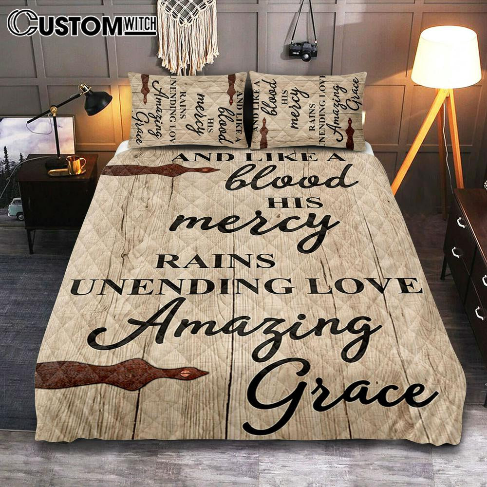 Like A Blood His Mercy Rains Unendling Love Quilt Bedding Set Bedroom – Christian Cover Twin Bedding Quilt Bedding Set – Religious Quilt Bedding Set Prints
