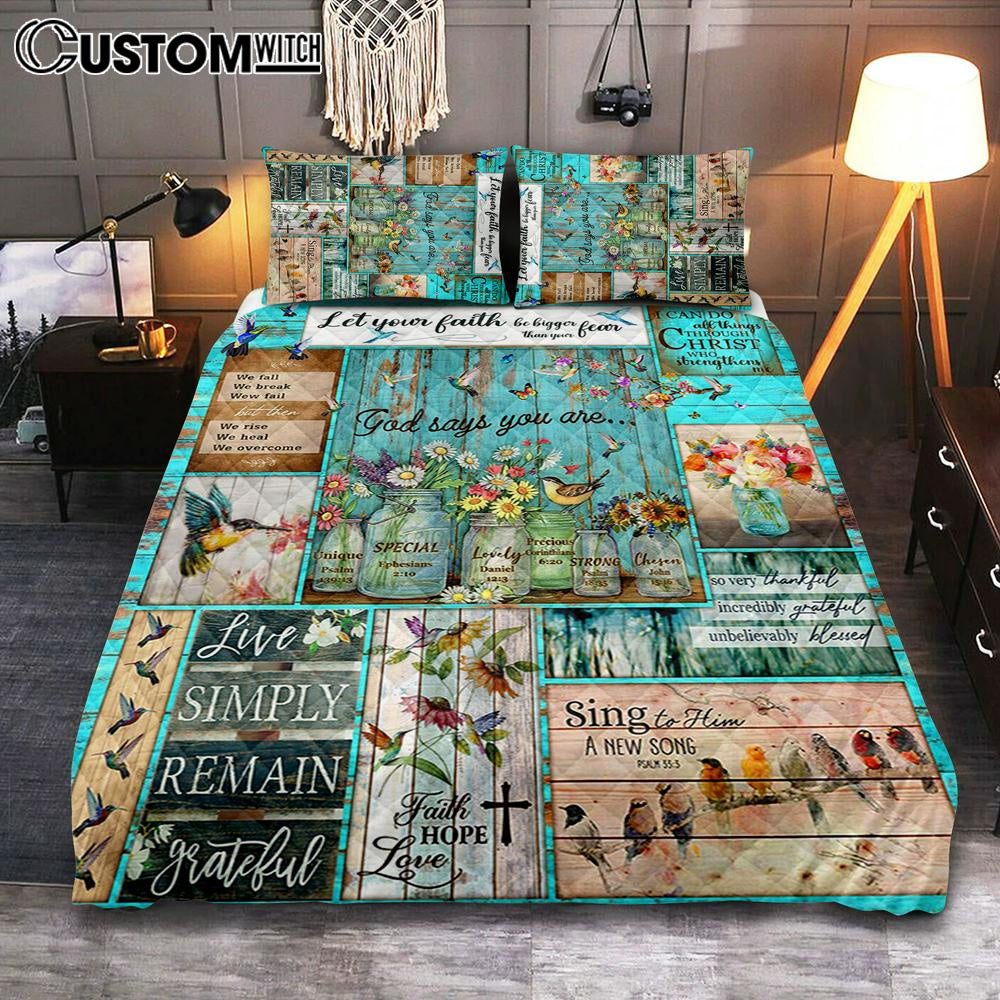 Let Your Faith Be Bigger Than Your Fear Humming Bird Quilt Bedding Set Bedroom – Christian Cover Twin Bedding Quilt Bedding Set – Religious Quilt Bedding Set Prints