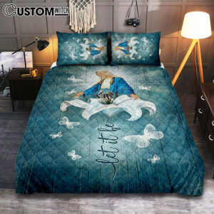 Let It Be Lily Flower Maria Butterfly Quilt Bedding Set – Lion Quilt Bedding Set Print – Christian Bedroom – Religious Home Decor