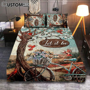 Let It Be Bicycle Red Cardinals Quilt Bedding Set Bedroom – Bible Verse Quilt Bedding Set Art – Christian Home Decor