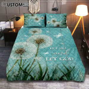 Let Go And Let God Dandelion White Butterfly Quilt Bedding Set – Lion Quilt Bedding Set Print – Christian Bedroom – Religious Home Decor