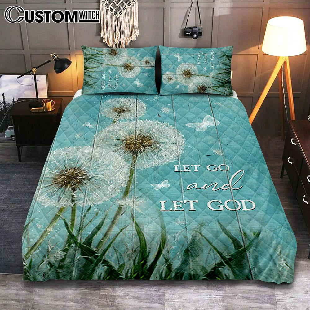 Let Go And Let God Dandelion White Butterfly Quilt Bedding Set – Lion Quilt Bedding Set Print – Christian Bedroom – Religious Home Decor