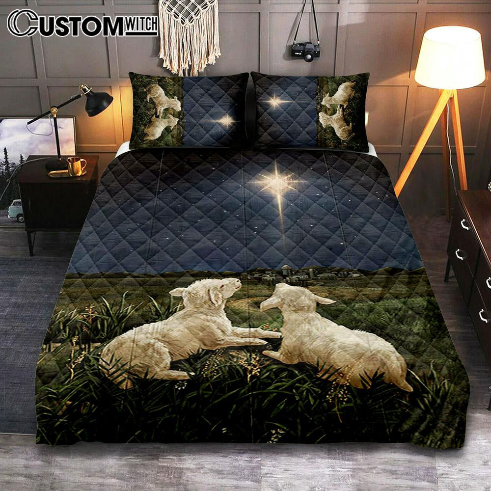 Lambs Look At The Light Star Of Bethlehem Quilt Bedding Set – Lion Quilt Bedding Set Print – Christian Bedroom – Religious Home Decor Lambs Look At The Light Star Of Bethlehem Quilt Bedding Set – Lion Quilt Bedding Set Print – Christian Bedroom – Religious Home Decor