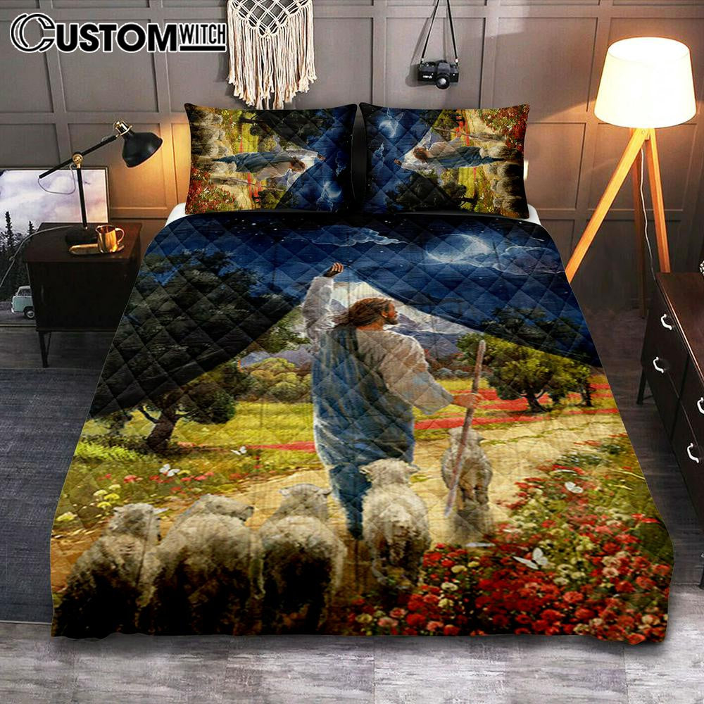 Lamb Of God Flower Field Jesus The Good Shepherd Quilt Bedding Set – Lion Quilt Bedding Set Print – Christian Bedroom – Religious Home Decor