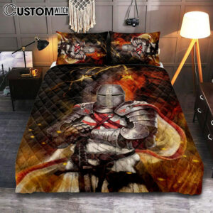 Knight Templar And Lion Jesus Quilt Bedding Set Prints – Jesus Christ Quilt Bedding Set Art – Christian Cover Twin Bedding Decor