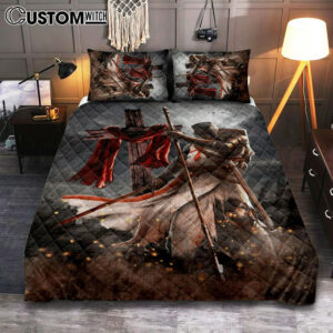 Knight Templar And Cross Jesus Quilt Bedding Set Prints – Jesus Christ Quilt Bedding Set Art – Christian Cover Twin Bedding Decor