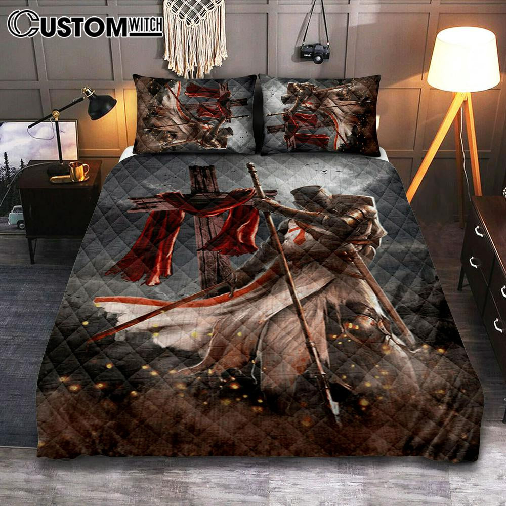 Knight Templar And Cross Jesus Quilt Bedding Set Prints – Jesus Christ Quilt Bedding Set Art – Christian Cover Twin Bedding Decor