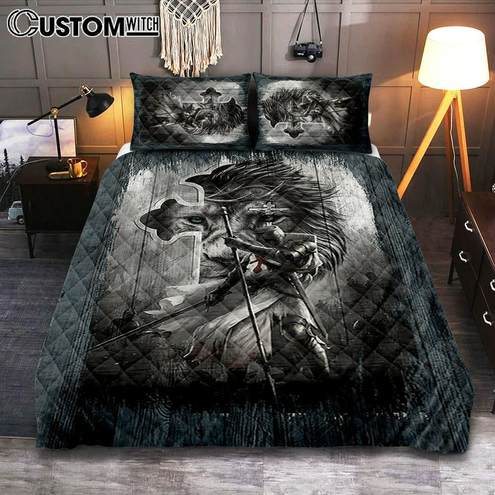 Knight Lion Of Judah And The Cross Quilt Bedding Set – Lion Quilt Bedding Set Print – Christian Bedroom – Religious Home Decor Knight Lion Of Judah And The Cross Quilt Bedding Set – Lion Quilt Bedding Set Print – Christian Bedroom – Religious Home Decor