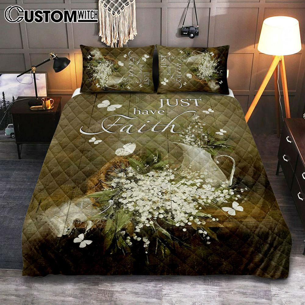 Just Have Faith Baby Flower Quilt Bedding Set Prints – Christian Cover Twin Bedding Decor – Bible Verse Quilt Bedding Set Art