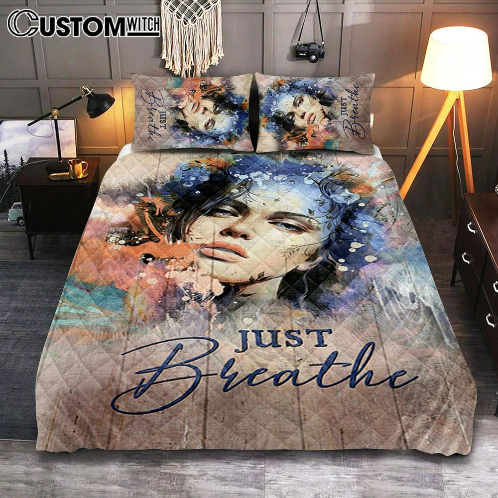 Just Breathe Quilt Bedding Set Bedroom – Bible Verse Quilt Bedding Set Art – Christian Home Decor