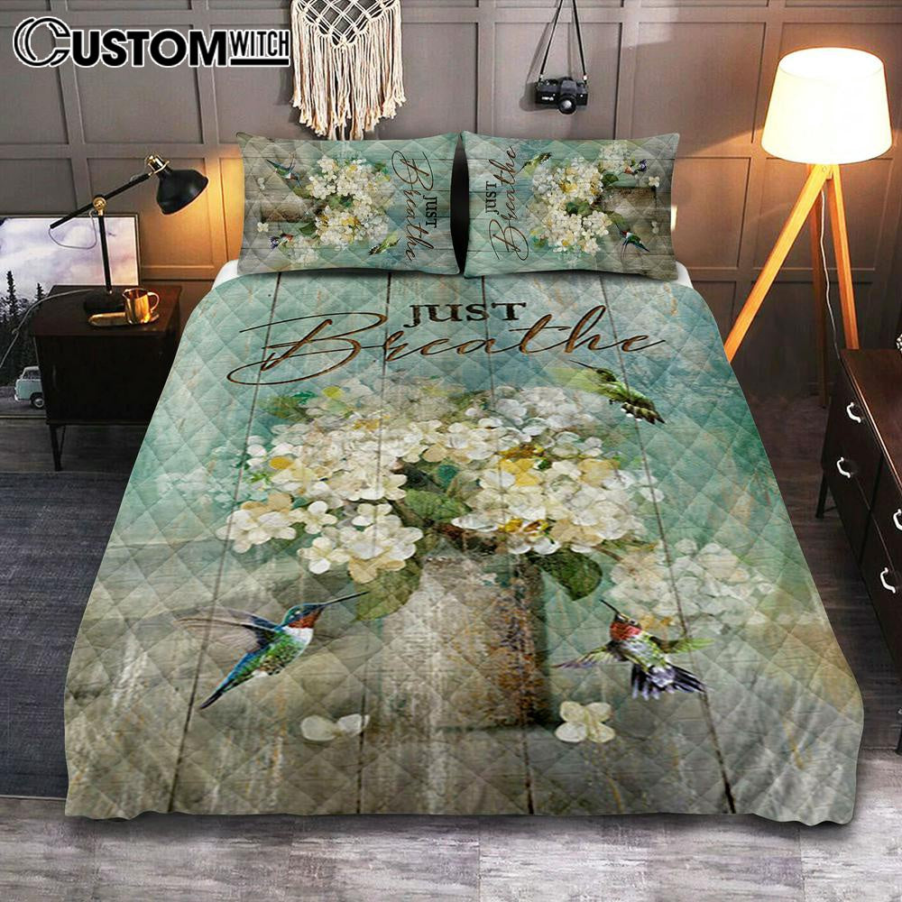 Just Breathe Hummingbird White Flower Bedroom Quilt Bedding Set – Bible Verse Quilt Bedding Set Art – Christian Bedroom Home Decor Just Breathe Hummingbird White Flower Bedroom Quilt Bedding Set – Bible Verse Quilt Bedding Set Art – Christian Bedroom Home Decor