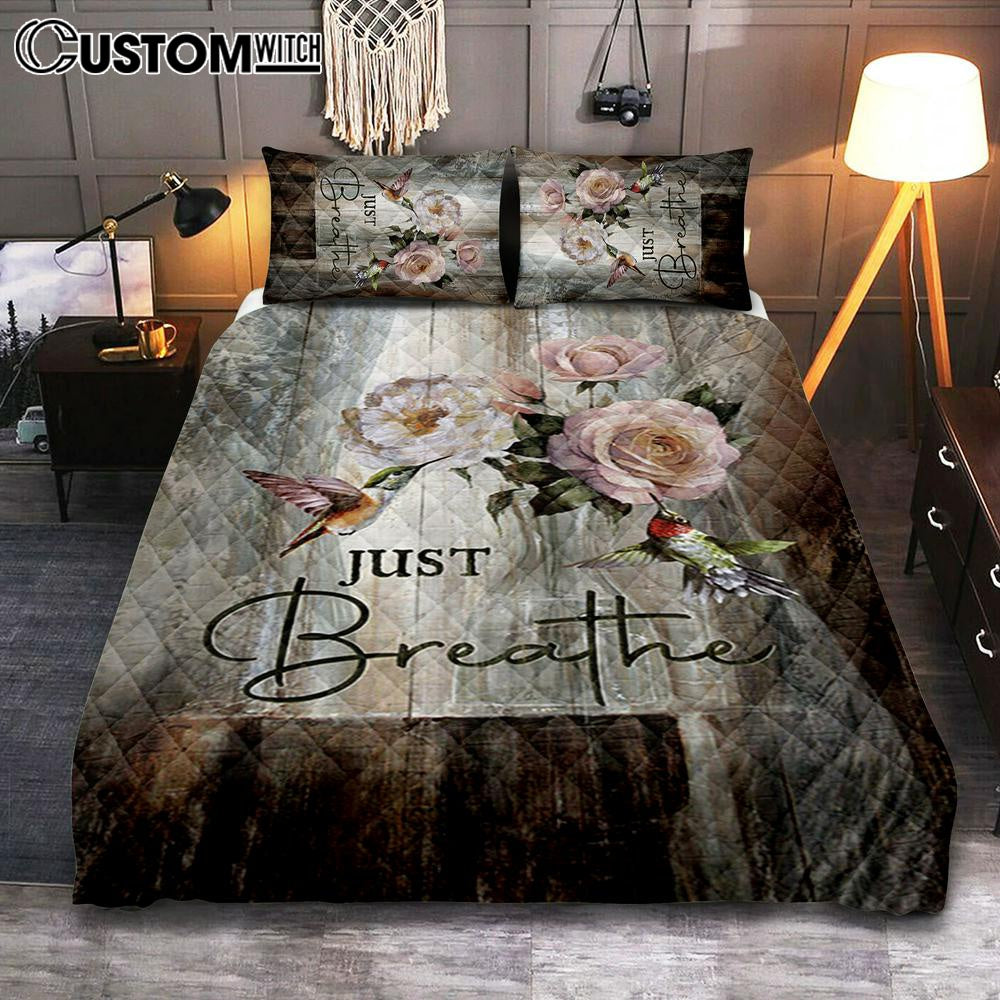 Just Breathe Hummingbird Rose White Peony Bedroom Quilt Bedding Set – Bible Verse Quilt Bedding Set Art – Christian Bedroom Home Decor Just Breathe Hummingbird Rose White Peony Bedroom Quilt Bedding Set – Bible Verse Quilt Bedding Set Art – Christian Bedroom Home Decor