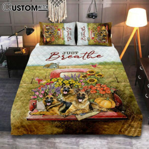 Just Breathe German Shepherd Dog Quilt Bedding Set Bedroom – Bible Verse Quilt Bedding Set Art – Christian Home Decor