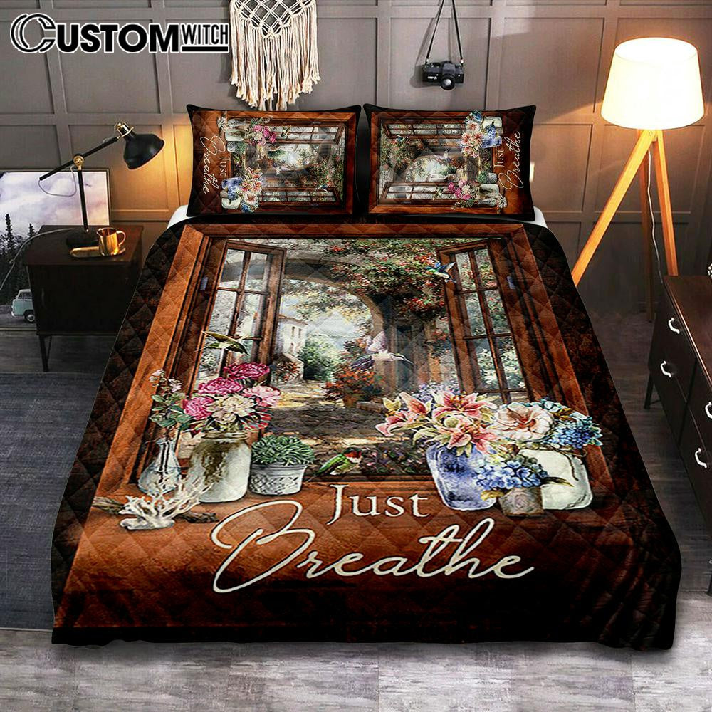 Just Breathe Flower Garden Hummingbird Quilt Bedding Set – Christian Bedroom – Religious Home Decor Just Breathe Flower Garden Hummingbird Quilt Bedding Set – Christian Bedroom – Religious Home Decor