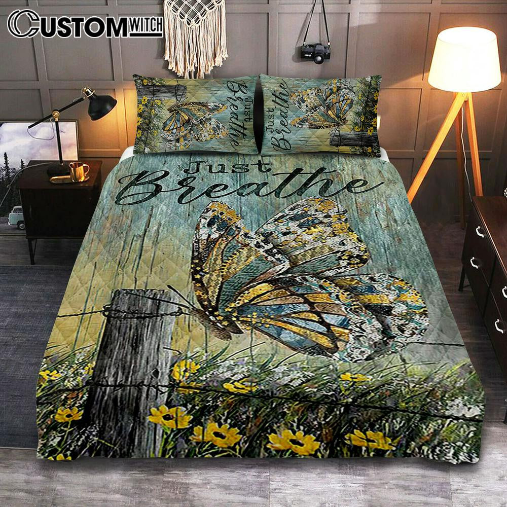 Just Breathe Butterfly Yellow Daisy Quilt Bedding Set Bedroom – Christian Quilt Bedding Set Prints – Bible Verse Quilt Bedding Set Art Just Breathe Butterfly Yellow Daisy Quilt Bedding Set Bedroom – Christian Quilt Bedding Set Prints – Bible Verse Quilt Bedding Set Art