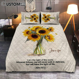 John 81 I Am The Light Of The World Personalized Quilt Bedding Set Bedroom – Christian Quilt Bedding Set Prints – Bible Verse Gift For Women Of God