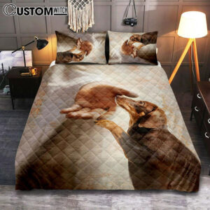 Jesus’s Hand Dachshund Dog Quilt Bedding Set Cover Twin Bedding Decor – Christian Bedroom – Gift For Dog Lover