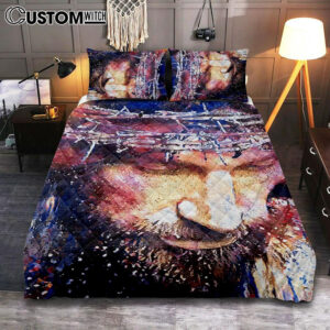Jesus With Crown Of Thorns Quilt Bedding Set Prints – Jesus Christ Quilt Bedding Set Art – Christian Cover Twin Bedding Decor