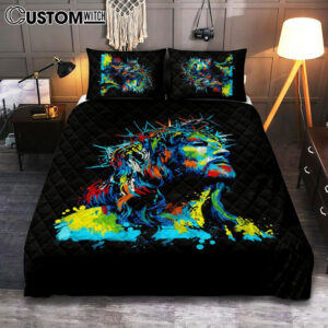 Jesus Wearing Crown Of Thorns Quilt Bedding Set Prints – Jesus Christ Quilt Bedding Set Art – Christian Cover Twin Bedding Decor
