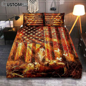 Jesus Walking With The Lambs In Forest Quilt Bedding Set Art – Christian Art – Bible Verse Bedroom – Religious Home Decor