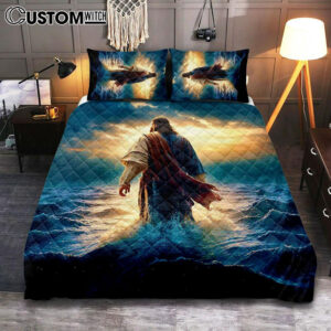 Jesus Walking On Water Quilt Bedding Set Print – Jesus Cover Twin Bedding Decor – Christian Bedroom