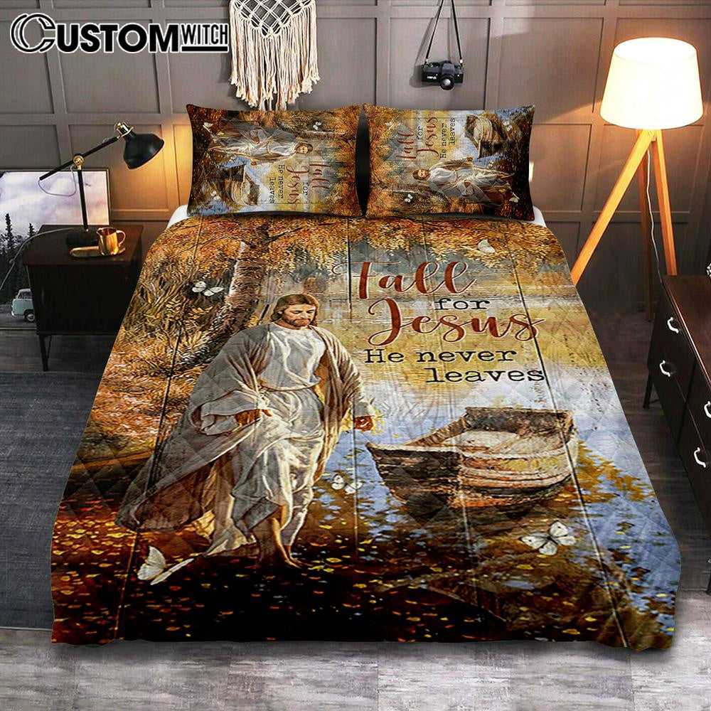 Jesus Walking On The Water Beautiful Lake Bedroom Quilt Bedding Set – Jesus Portrait Quilt Bedding Set Prints – Christian Bedroom