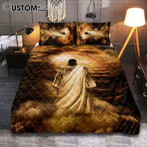 Jesus Stairway To Heaven Bedroom Quilt Bedding Set – Jesus Portrait Quilt Bedding Set Prints – Christian Bedroom