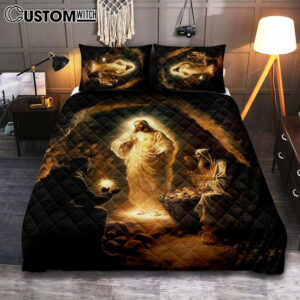 Jesus Spiritual Quilt Bedding Set Prints – Religious Quilt Bedding Set Art – Christian Cover Twin Bedding Decor