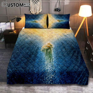 Jesus Saving Me Beach Water Quilt Bedding Set Prints – Jesus Christ Quilt Bedding Set Art – Christian Cover Twin Bedding Decor