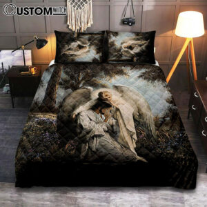 Jesus Praying With Angel Quilt Bedding Set – Christian Bedroom – Religious Home Decor