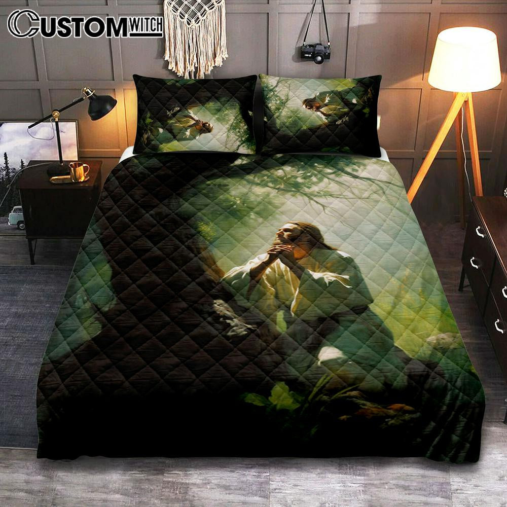 Jesus Praying In The Garden Painting Quilt Bedding Set Prints – Jesus Quilt Bedding Set Art – Christian Bedroom Decor Jesus Praying In The Garden Painting Quilt Bedding Set Prints – Jesus Quilt Bedding Set Art – Christian Bedroom Decor