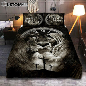 Jesus Pray For Healing Lion Of Judah Quilt Bedding Set Bedroom – Bible Verse Quilt Bedding Set Art – Christian Home Decor
