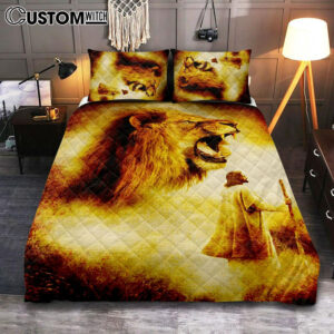 Jesus Painting Lion Quilt Bedding Set Prints – Jesus Christ Quilt Bedding Set Art – Christian Cover Twin Bedding Decor
