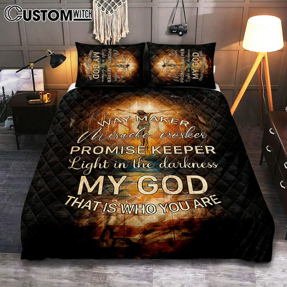 Jesus On The Cross Quilt Bedding Set – Way Maker Miracle Worker Promise Keeper Quilt Bedding Set – Christian Bedroom – Religious Home Decor