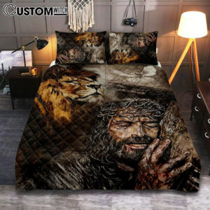 Jesus On The Cross Lion Amazing Dove Quilt Bedding Set Prints – Jesus Christ Quilt Bedding Set Art – Christian Cover Twin Bedding Decor