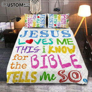 Jesus Loves Me Quilt Bedding Set Bedroom Print – Decoration For Girls Boys Toddler Bedroom – Christian Quilt Bedding Set Bedroom Decor
